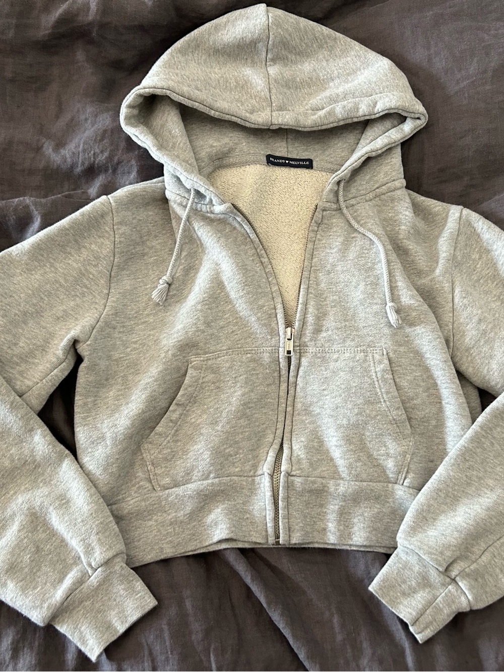 Brandy Melville Gray Sherpa-Lined Zip Hoodie
